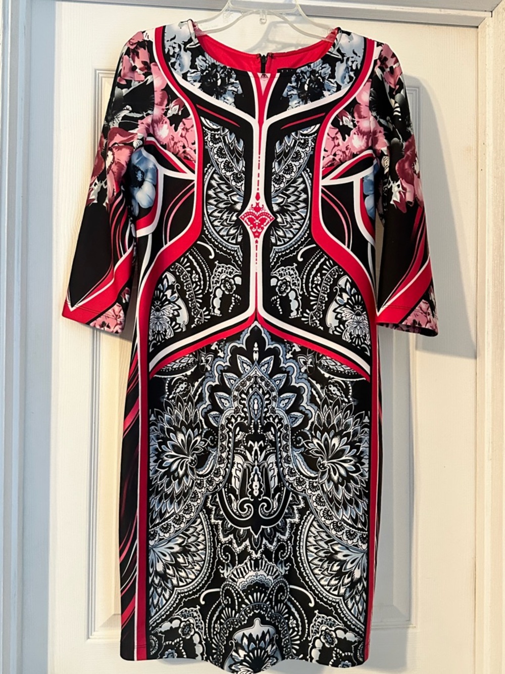Tiana B. Black & Pink Printed Long-Sleeve Sheath Dress